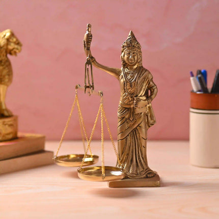 Brass Lady Justice Standing Statue (8.5 Inch)