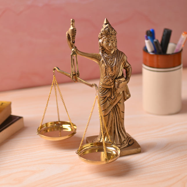 Brass Lady Justice Statue – Handcrafted Symbol of Fairness & Integrity (8.5 Inch)
