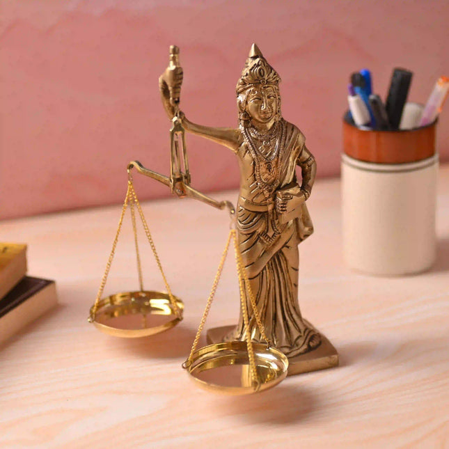 Brass Lady Justice Standing Statue (8.5 Inch)
