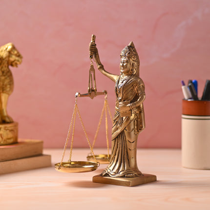 Brass Lady Justice Statue – Handcrafted Symbol of Fairness & Integrity (8.5 Inch)