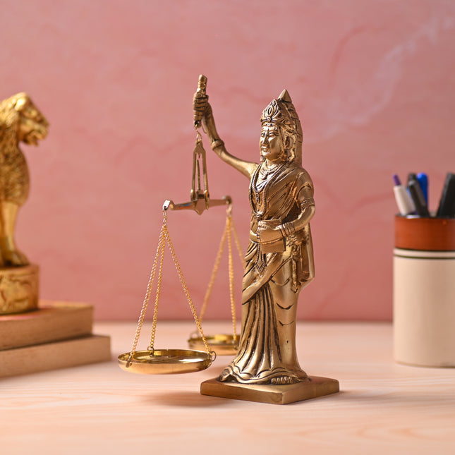 Brass Lady Justice Statue – Handcrafted Symbol of Fairness & Integrity (8.5 Inch)
