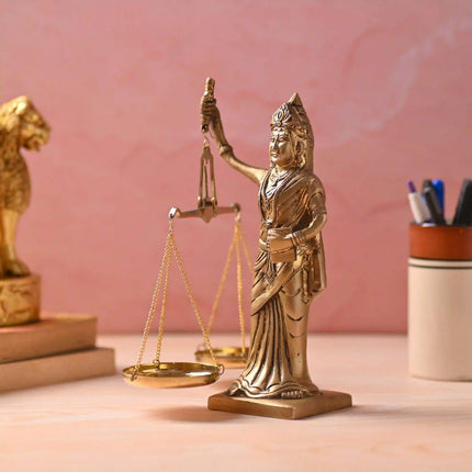 Brass Lady Justice Standing Statue (8.5 Inch)