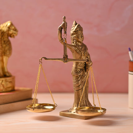Brass Lady Justice Statue – Handcrafted Symbol of Fairness & Integrity (8.5 Inch)