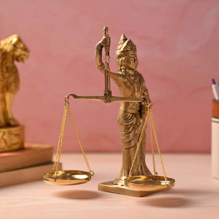 Brass Lady Justice Standing Statue (8.5 Inch)