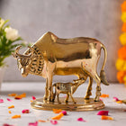 Brass Kamdhenu Cow With Calf Idol (6.5 Inch)