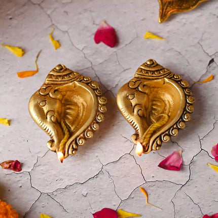Brass Ganesha Face Oil Diya Pair (0.9 Inch)