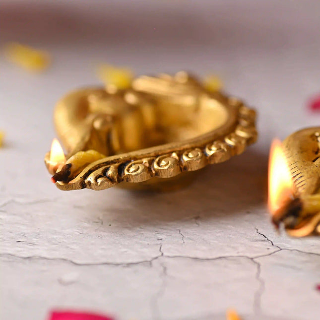 Brass Ganesha Face Oil Diya Pair (0.9 Inch)