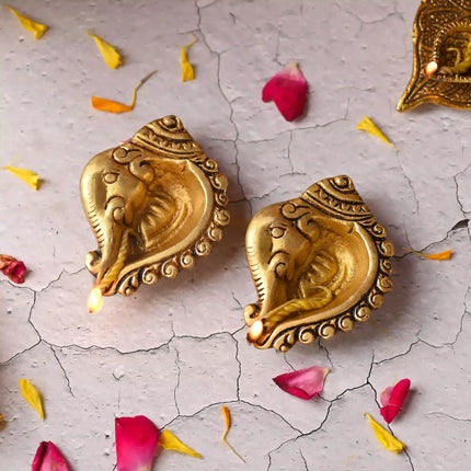 Brass Ganesha Face Oil Diya Pair (0.9 Inch)