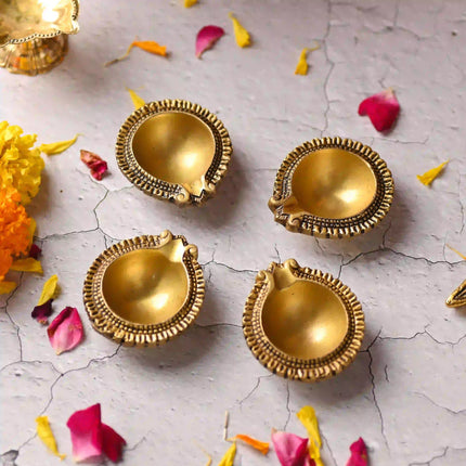 Brass Diya Set of Four – Handcrafted Traditional Pooja Lamps (0.9 Inch)