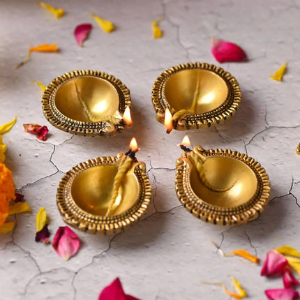 Brass Diya Set of Four – Handcrafted Traditional Pooja Lamps (0.9 Inch)