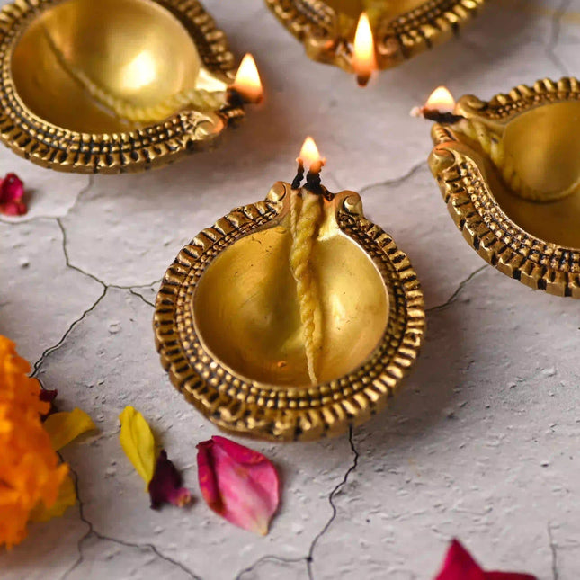 Brass Diya Set of Four – Handcrafted Traditional Pooja Lamps (0.9 Inch)
