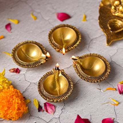 Brass Diya Set of Four – Handcrafted Traditional Pooja Lamps