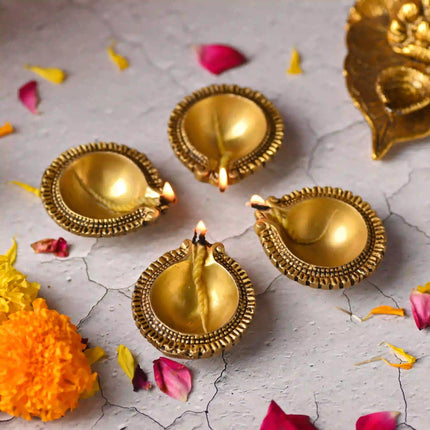 Brass Diya Set of Four – Handcrafted Traditional Pooja Lamps (0.9 Inch)