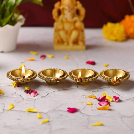 Brass Diya Set of Four – Handcrafted Traditional Pooja Lamps (0.9 Inch)