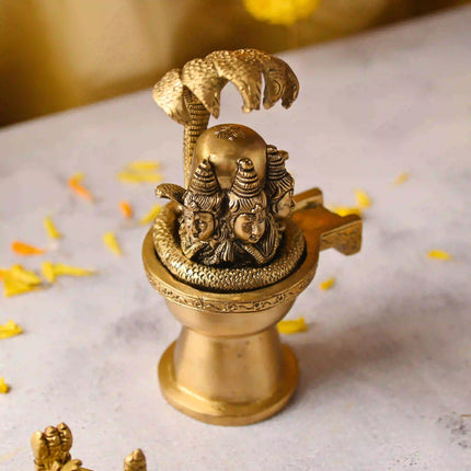 Brass Lord Shiva Mukhalingam Idol with Naga Canopy (8.2 Inch)
