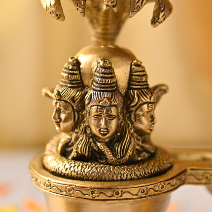 Brass Lord Shiva Mukhalingam Idol with Naga Canopy (8.2 Inch)