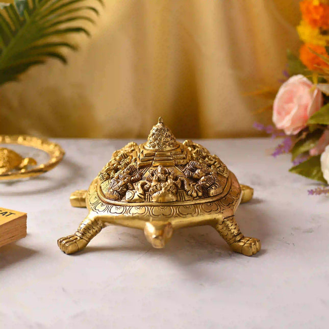 Brass Handcrafted Ashtalakshmi Shree Yantra Tortoise (4.5 Inch)