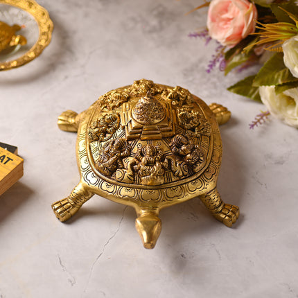 Brass Ashtalakshmi Shree Yantra Tortoise – Auspicious Handcrafted Decor (4.5 Inch)