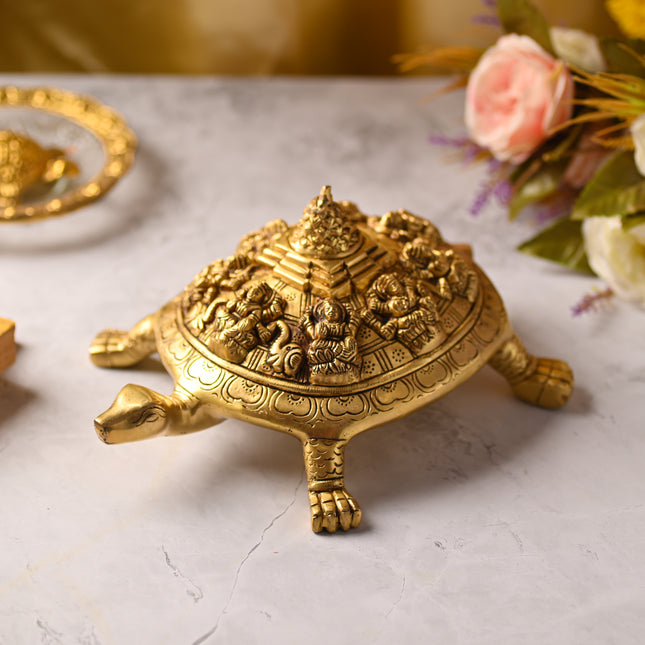 Brass Ashtalakshmi Shree Yantra Tortoise – Auspicious Handcrafted Decor (4.5 Inch)