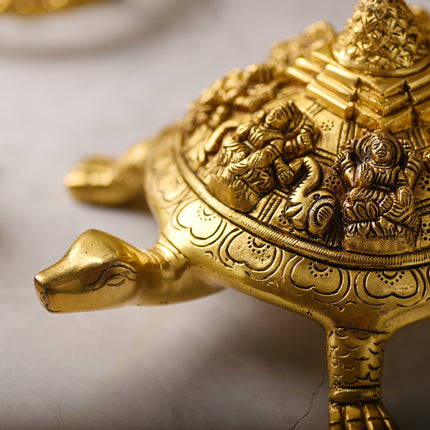 Brass Ashtalakshmi Shree Yantra Tortoise – Auspicious Handcrafted Decor (4.5 Inch)