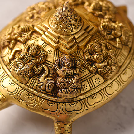 Brass Ashtalakshmi Shree Yantra Tortoise – Auspicious Handcrafted Decor (4.5 Inch)