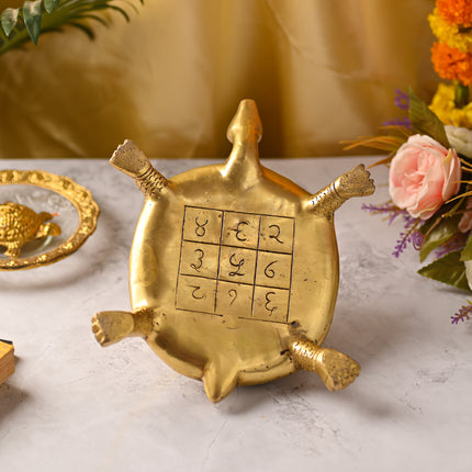 Brass Ashtalakshmi Shree Yantra Tortoise – Auspicious Handcrafted Decor (4.5 Inch)