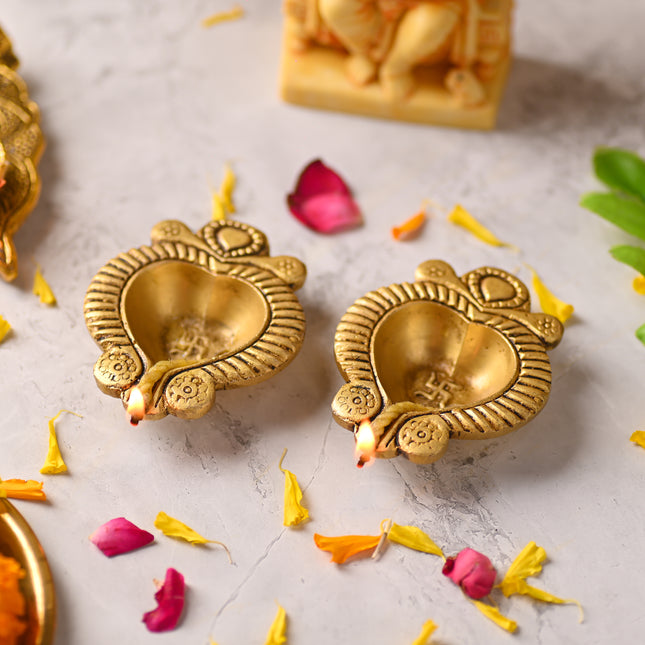 Brass Diya Pair – Handcrafted Traditional Indian Decor (0.7 Inch)