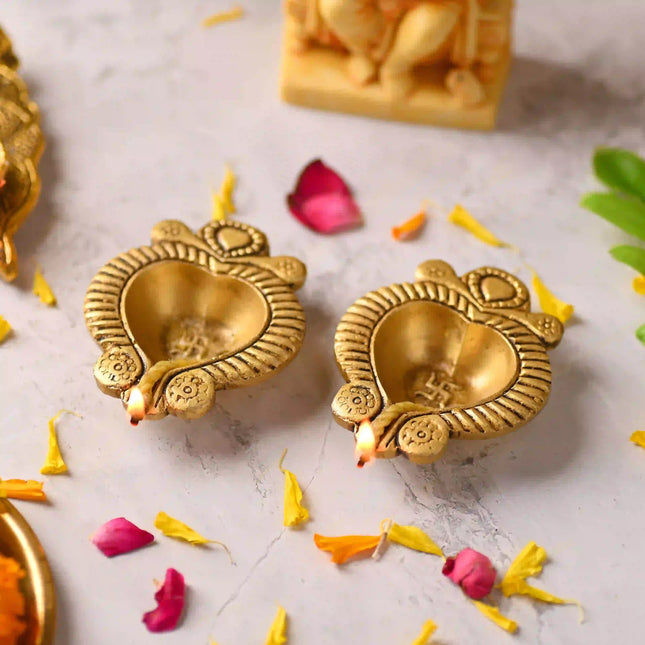 Brass Handcrafted Oil Diya Pair (0.7 Inch)