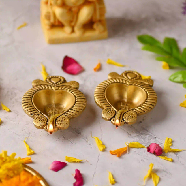 Brass Handcrafted Oil Diya Pair (0.7 Inch)