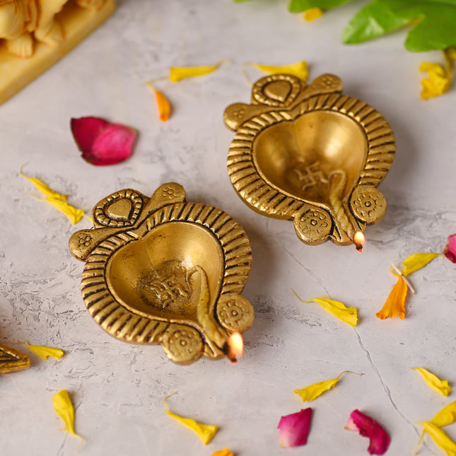 Brass Diya Pair – Handcrafted Traditional Indian Decor (0.7 Inch)
