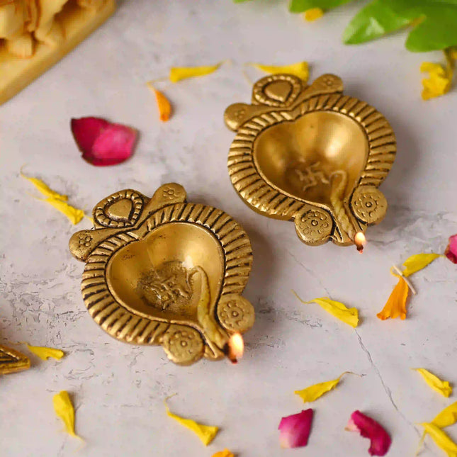 Brass Handcrafted Oil Diya Pair (0.7 Inch)
