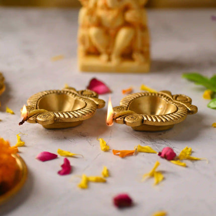 Brass Handcrafted Oil Diya Pair (0.7 Inch)
