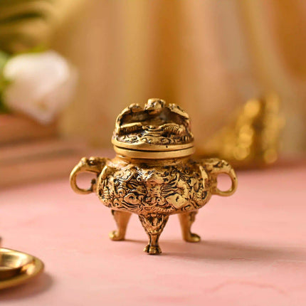 Brass Yali/kirtimukha Dhoop Dani & Incense Holder (4 Inch)
