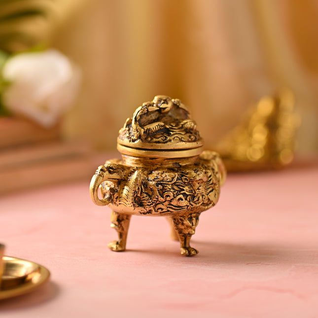 Brass Yali Dhoop Dani & Incense Holder – Majestic Brass Decor (4 Inch)