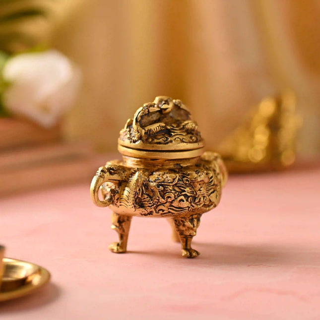 Brass Yali/kirtimukha Dhoop Dani & Incense Holder (4 Inch)