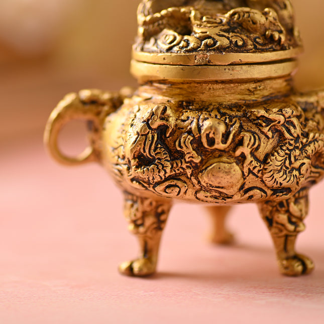 Brass Yali Dhoop Dani & Incense Holder – Majestic Brass Decor (4 Inch)