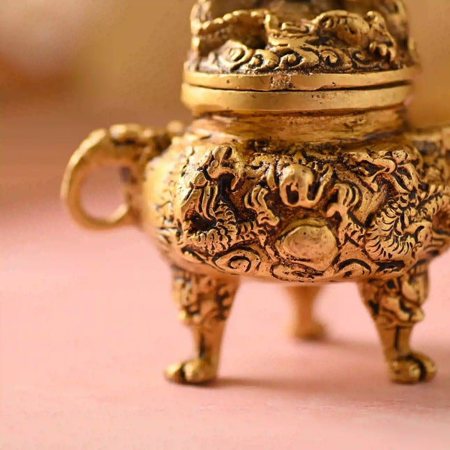 Brass Yali/kirtimukha Dhoop Dani & Incense Holder (4 Inch)