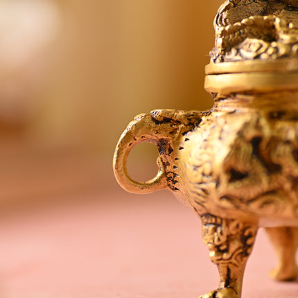Brass Yali Dhoop Dani & Incense Holder – Majestic Brass Decor (4 Inch)