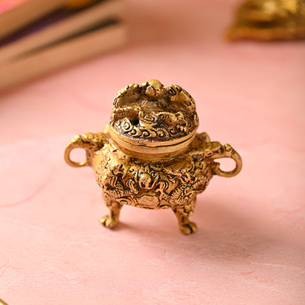 Brass Yali Dhoop Dani & Incense Holder – Majestic Brass Decor (4 Inch)