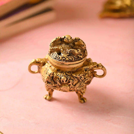 Brass Yali/kirtimukha Dhoop Dani & Incense Holder (4 Inch)