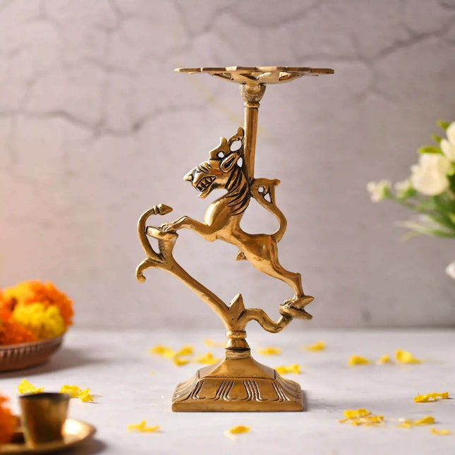 Brass Yali/kirtimukha Candle Stand (8.5 Inch)