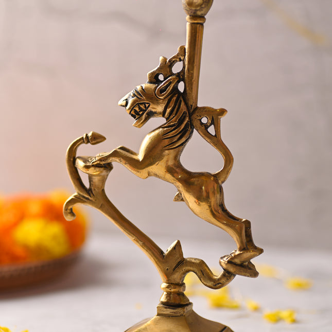 Brass Yali Candle Stand – Traditional Handmade Brass Decor (8.5 Inch)