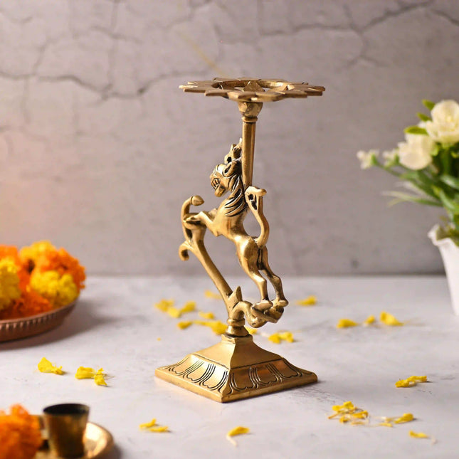 Brass Yali/kirtimukha Candle Stand (8.5 Inch)