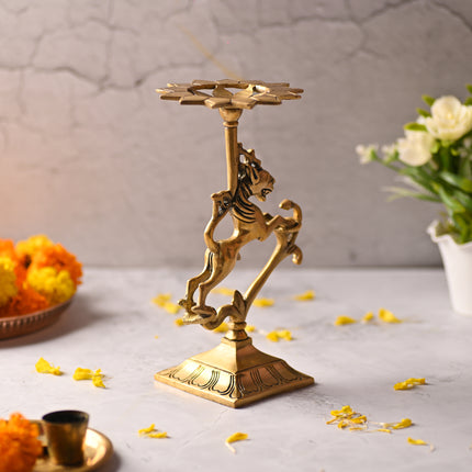 Brass Yali Candle Stand – Traditional Handmade Brass Decor (8.5 Inch)