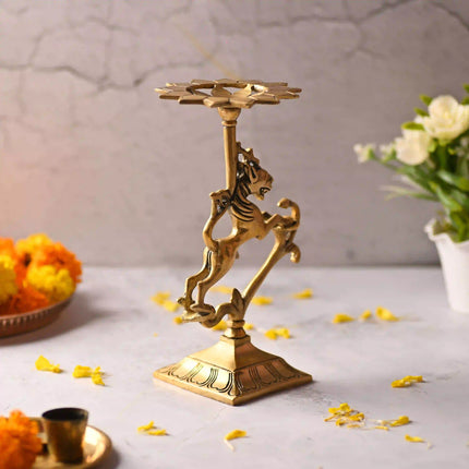 Brass Yali/kirtimukha Candle Stand (8.5 Inch)