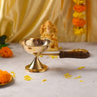 Brass Dhoop Aarti with Wooden Handle – Traditional Handmade Brassware