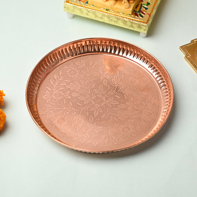 Copper Handcrafted Pooja Thali – Traditional Indian Brassware Elegance (8 Inch)