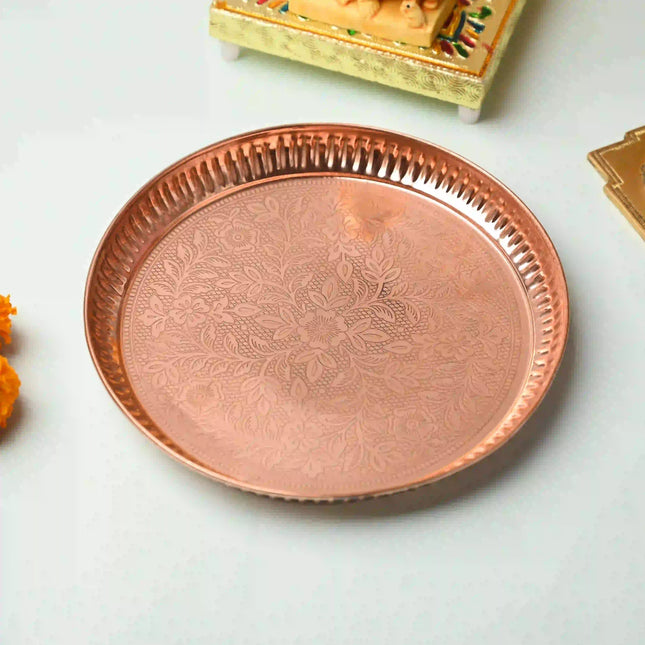 Copper Handcrafted Pooja Thali – Traditional Indian Brassware Elegance (8 Inch)
