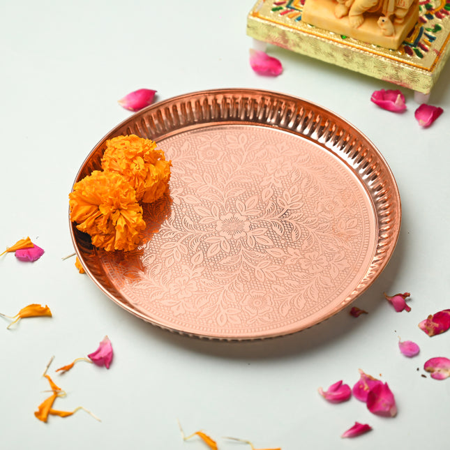 Copper Handcrafted Pooja Thali – Traditional Indian Brassware Elegance (8 Inch)
