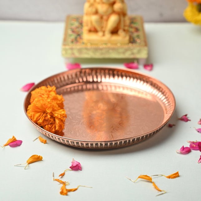Copper Handcrafted Pooja Thali – Traditional Indian Brassware Elegance (8 Inch)